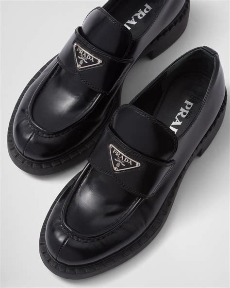 prada chocolate sharp brushed leather loafers|unlined brushed leather loafers Prada.